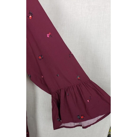 Old Navy Dress Womens 2XL Burgundy Floral Long Sleeve Ruffle Rayon Boho Fall - Picture 4 of 8